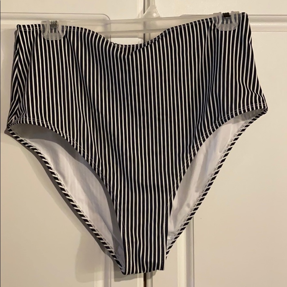 Black and White Striped High Waisted Swim Bottoms